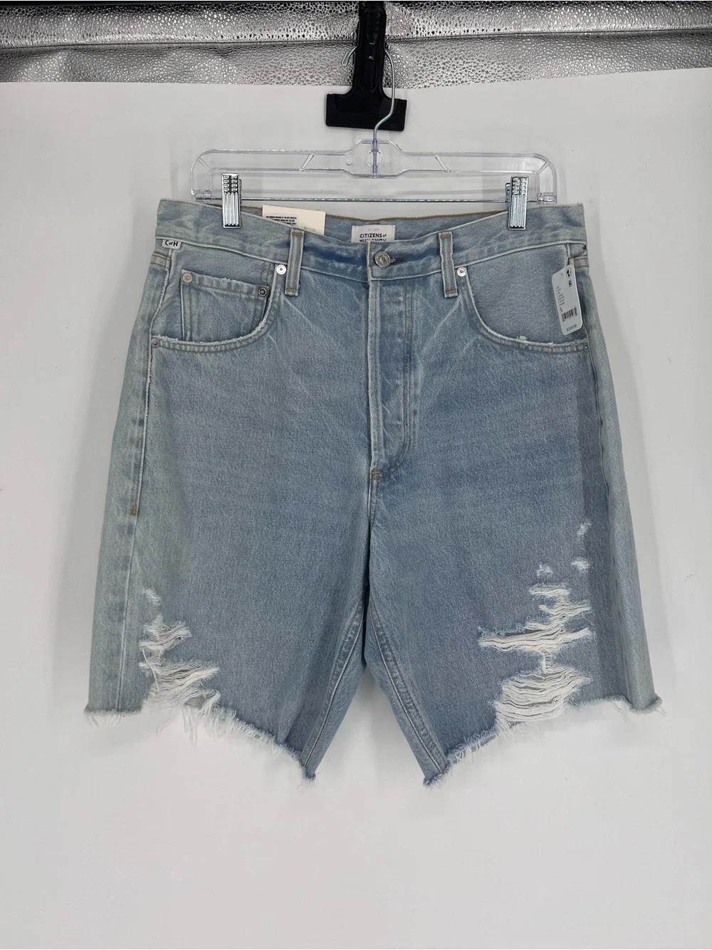 Citizens of Humanity Ayla Long Light Wash Distressed Denim Jean Shorts 28 NWT